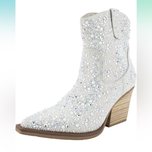 Very G Western Kady Pearl Bling Rhinestone Booties Cowboy Boots - Size 9.5 - Picture 3 of 14